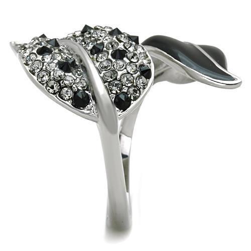 High polished (no plating) Stainless Steel Ring with Top Grade Crystal  in Jet