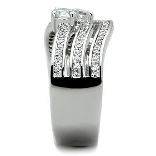 High polished (no plating) Stainless Steel Ring with AAA Grade CZ  in Clear