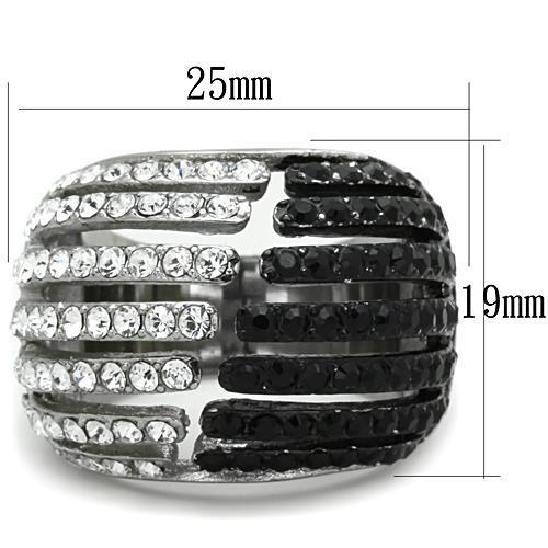 Two-Tone IP Black Stainless Steel Ring with Top Grade Crystal  in Jet
