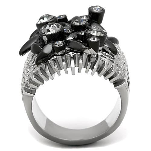 Two-Tone IP Black Stainless Steel Ring with Top Grade Crystal  in Black Diamond