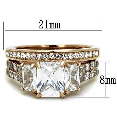 IP Rose Gold(Ion Plating) Stainless Steel Ring with AAA Grade CZ  in Clear
