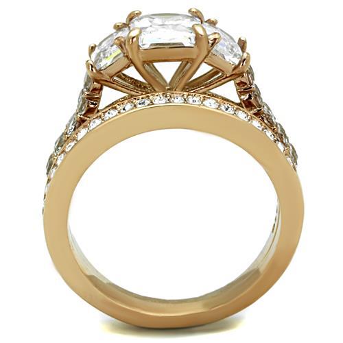 IP Rose Gold(Ion Plating) Stainless Steel Ring with AAA Grade CZ  in Clear