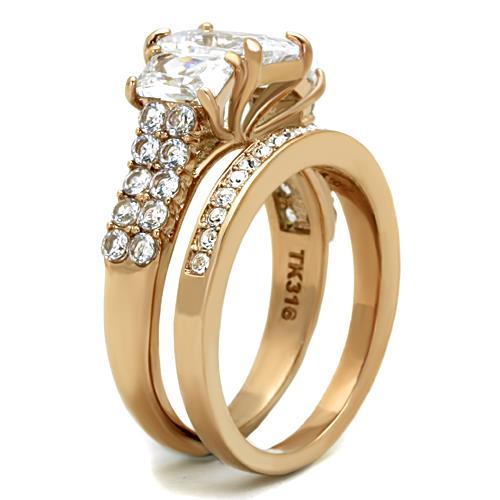 IP Rose Gold(Ion Plating) Stainless Steel Ring with AAA Grade CZ  in Clear