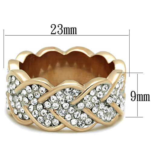 Two-Tone IP Rose Gold Stainless Steel Ring with Top Grade Crystal  in Clear