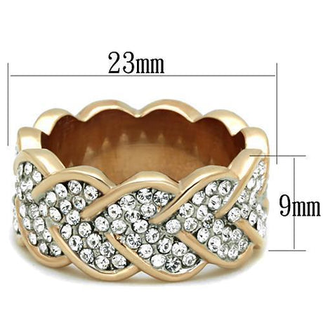 Two-Tone IP Rose Gold Stainless Steel Ring with Top Grade Crystal  in Clear