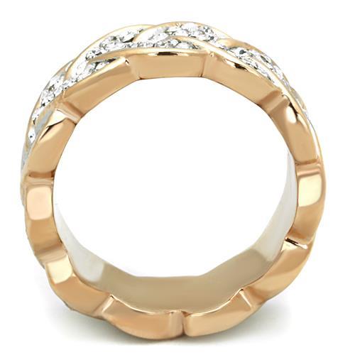 Two-Tone IP Rose Gold Stainless Steel Ring with Top Grade Crystal  in Clear