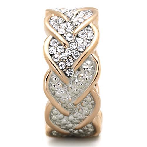 Two-Tone IP Rose Gold Stainless Steel Ring with Top Grade Crystal  in Clear