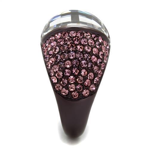 IP Dark Brown (IP coffee) Stainless Steel Ring with AAA Grade CZ  in Clear