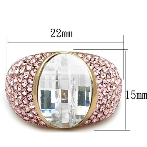 IP Rose Gold(Ion Plating) Stainless Steel Ring with AAA Grade CZ  in Clear