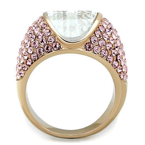 IP Rose Gold(Ion Plating) Stainless Steel Ring with AAA Grade CZ  in Clear