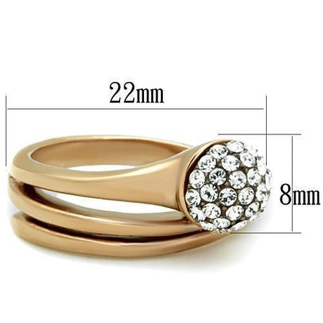 IP Rose Gold(Ion Plating) Stainless Steel Ring with Top Grade Crystal  in Clear