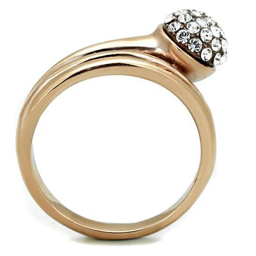 IP Rose Gold(Ion Plating) Stainless Steel Ring with Top Grade Crystal  in Clear