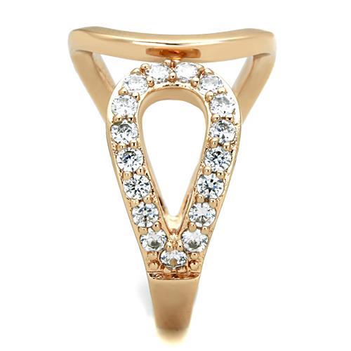 IP Rose Gold(Ion Plating) Stainless Steel Ring with AAA Grade CZ  in Clear