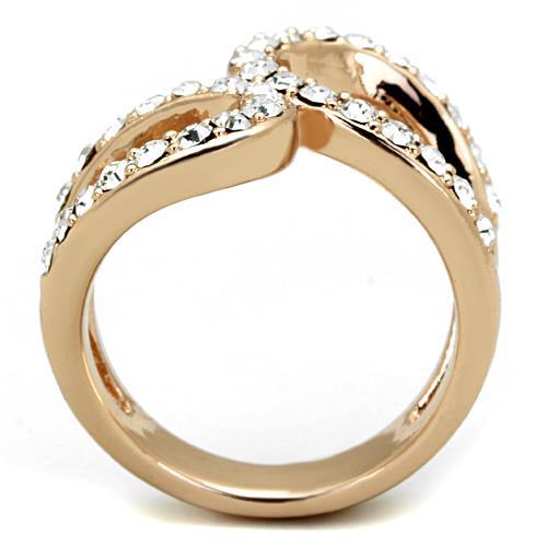 IP Rose Gold(Ion Plating) Stainless Steel Ring with Top Grade Crystal  in Clear