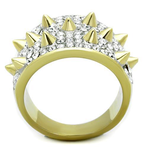 Two-Tone IP Gold (Ion Plating) Stainless Steel Ring with Top Grade Crystal  in Clear