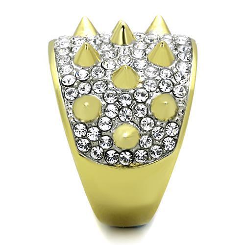Two-Tone IP Gold (Ion Plating) Stainless Steel Ring with Top Grade Crystal  in Clear