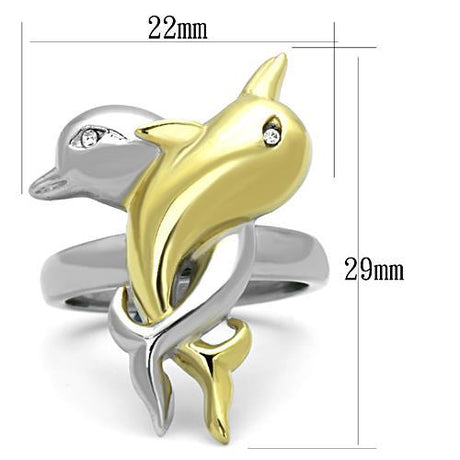 Two-Tone IP Gold (Ion Plating) Stainless Steel Ring with Top Grade Crystal  in Clear