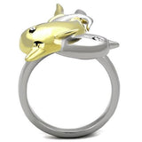 Two-Tone IP Gold (Ion Plating) Stainless Steel Ring with Top Grade Crystal  in Clear