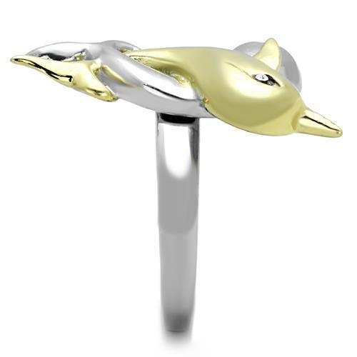 Two-Tone IP Gold (Ion Plating) Stainless Steel Ring with Top Grade Crystal  in Clear