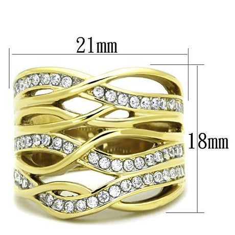 Two-Tone IP Gold (Ion Plating) Stainless Steel Ring with AAA Grade CZ  in Clear