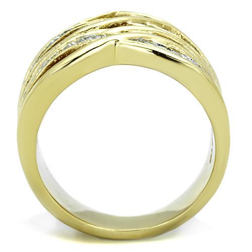 Two-Tone IP Gold (Ion Plating) Stainless Steel Ring with AAA Grade CZ  in Clear