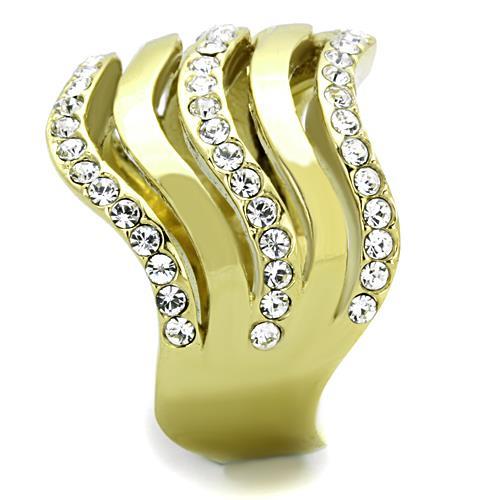 IP Gold(Ion Plating) Stainless Steel Ring with Top Grade Crystal  in Clear
