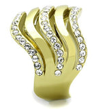 IP Gold(Ion Plating) Stainless Steel Ring with Top Grade Crystal  in Clear