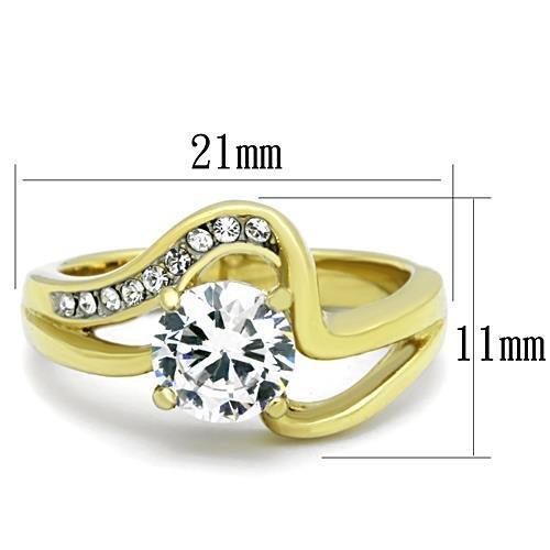 Two-Tone IP Gold (Ion Plating) Stainless Steel Ring with AAA Grade CZ  in Clear