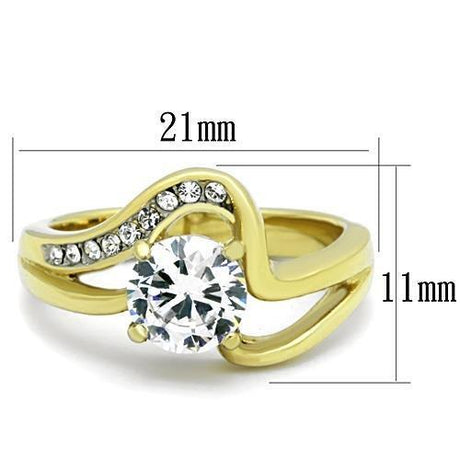Two-Tone IP Gold (Ion Plating) Stainless Steel Ring with AAA Grade CZ  in Clear