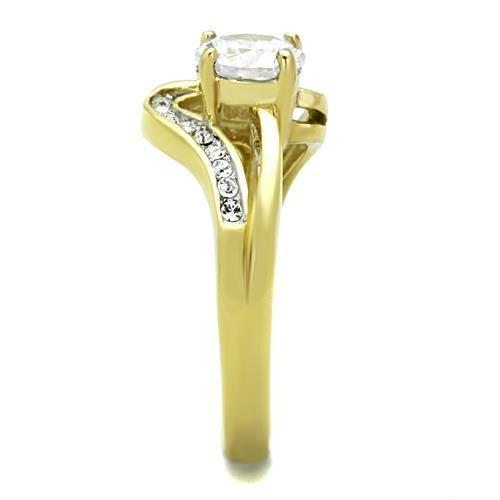 Two-Tone IP Gold (Ion Plating) Stainless Steel Ring with AAA Grade CZ  in Clear