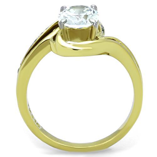 Two-Tone IP Gold (Ion Plating) Stainless Steel Ring with AAA Grade CZ  in Clear