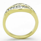 Two-Tone IP Gold (Ion Plating) Stainless Steel Ring with Top Grade Crystal  in Clear