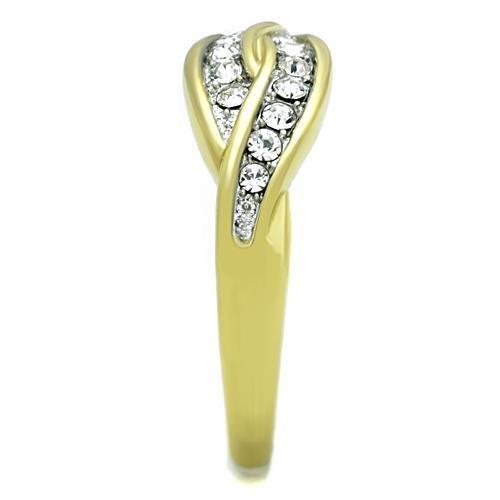 Two-Tone IP Gold (Ion Plating) Stainless Steel Ring with Top Grade Crystal  in Clear