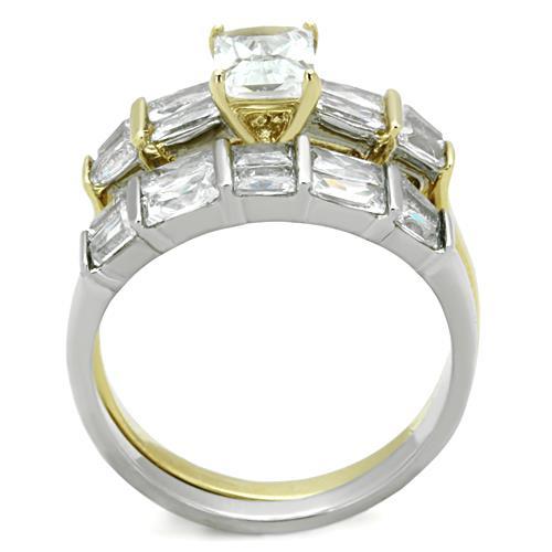 Two-Tone IP Gold (Ion Plating) Stainless Steel Ring with AAA Grade CZ  in Clear