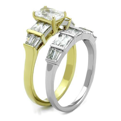 Two-Tone IP Gold (Ion Plating) Stainless Steel Ring with AAA Grade CZ  in Clear