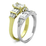 Two-Tone IP Gold (Ion Plating) Stainless Steel Ring with AAA Grade CZ  in Clear