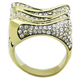 IP Gold(Ion Plating) Stainless Steel Ring with Top Grade Crystal  in Clear