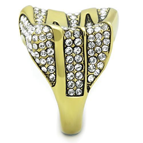 IP Gold(Ion Plating) Stainless Steel Ring with Top Grade Crystal  in Clear