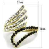 IP Gold(Ion Plating) Stainless Steel Ring with Top Grade Crystal  in Jet