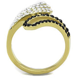 IP Gold(Ion Plating) Stainless Steel Ring with Top Grade Crystal  in Jet