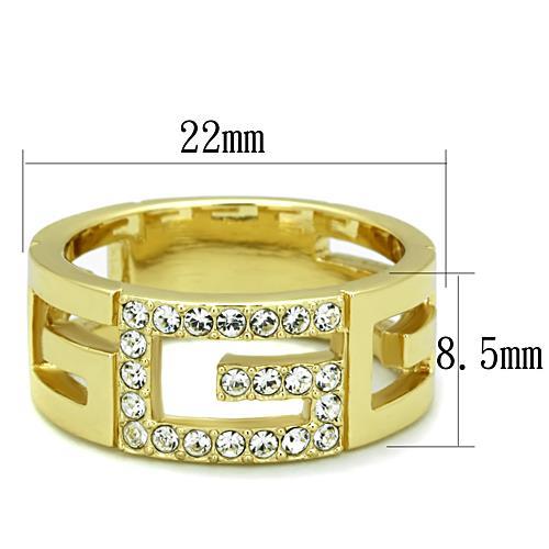 IP Gold(Ion Plating) Stainless Steel Ring with Top Grade Crystal  in Clear