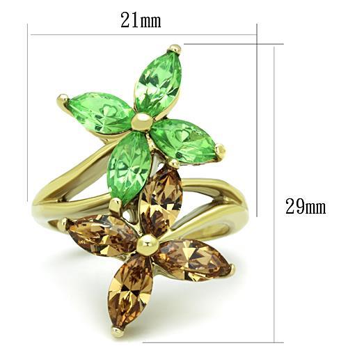 IP Gold(Ion Plating) Stainless Steel Ring with Top Grade Crystal  in Multi Color