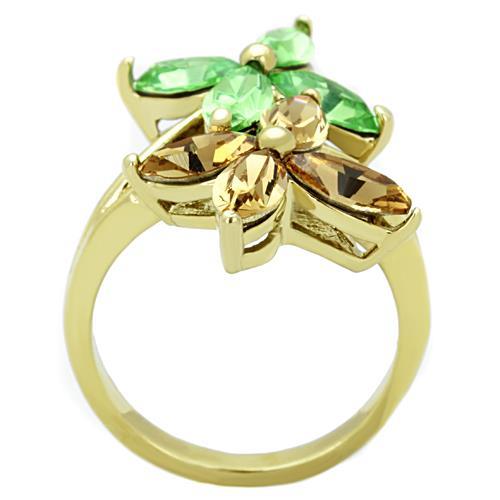 IP Gold(Ion Plating) Stainless Steel Ring with Top Grade Crystal  in Multi Color