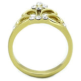 IP Gold(Ion Plating) Stainless Steel Ring with Top Grade Crystal  in Clear