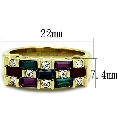 IP Gold(Ion Plating) Stainless Steel Ring with Top Grade Crystal  in Multi Color