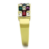 IP Gold(Ion Plating) Stainless Steel Ring with Top Grade Crystal  in Multi Color