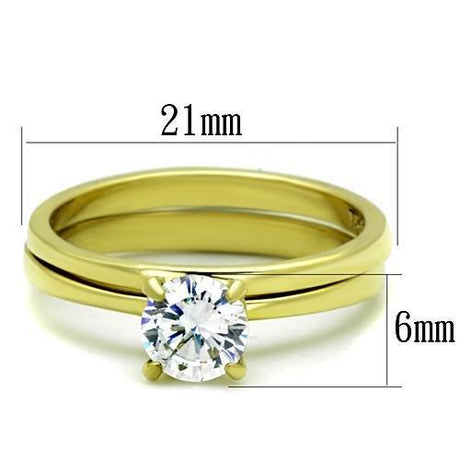 IP Gold(Ion Plating) Stainless Steel Ring with AAA Grade CZ  in Clear