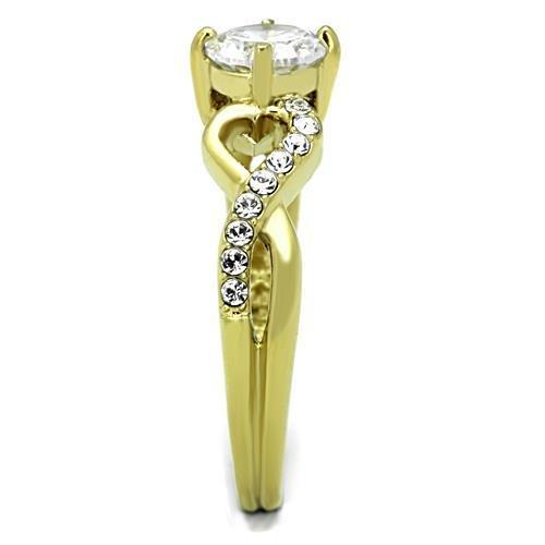 IP Gold(Ion Plating) Stainless Steel Ring with AAA Grade CZ  in Clear