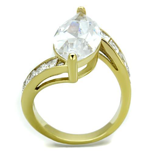 IP Gold(Ion Plating) Stainless Steel Ring with AAA Grade CZ  in Clear