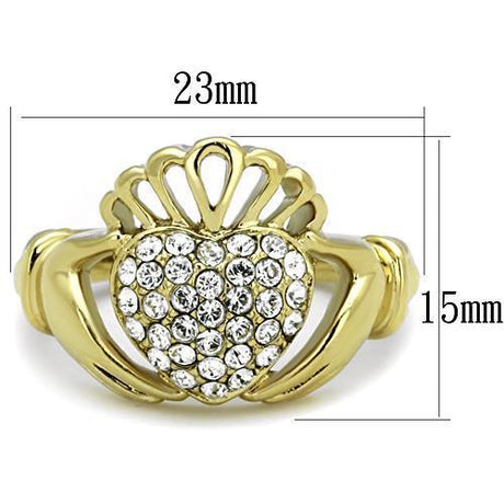 IP Gold(Ion Plating) Stainless Steel Ring with Top Grade Crystal  in Clear